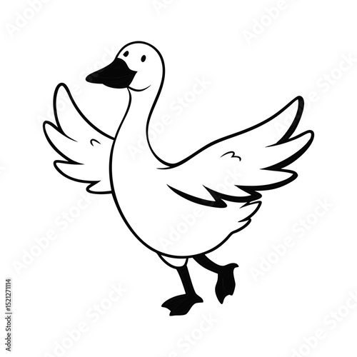 Happy cartoon goose with wings outstretched illustration