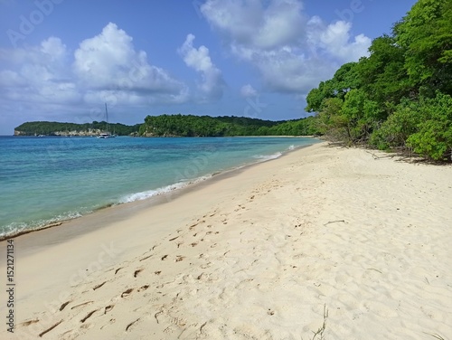 Plage moustique, Anse de Mays, or mosquito beach in Saint Louis, Marie Galante, Guadeloupe : idyllic deserted beach with bright sand and clear turquoise sea water