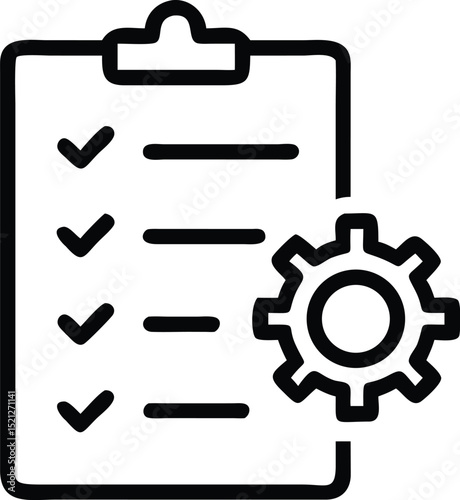 Checklist task management with gear icon for process automation and project configuration setup