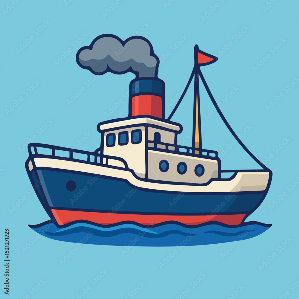 Obraz premium Cartoon Steam Ship Vector Illustration