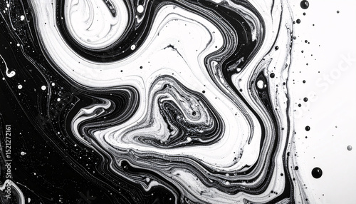 Abstract Swirls of Ink: A mesmerizing dance of black and white ink swirls and intermingles, creating an captivating abstract artwork, evoking a sense of fluidity and creative exploration. 