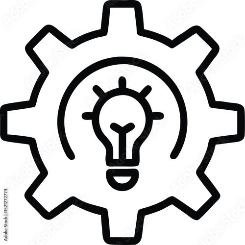 Idea generation innovation process lightbulb and gear icon for creative problem solving and strategy