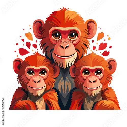 three cartoon monkey vector animal graphic design