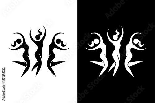 Girl Dancing Silhouette Vector Monochrome Design.