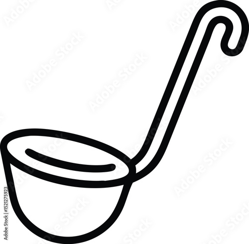 Outline drawing of a kitchen ladle for cooking and serving soup and other liquid foods easily