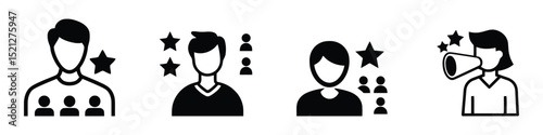Influencer Marketing Icons: Leadership, Ratings, and Promotion Vector illustration Set