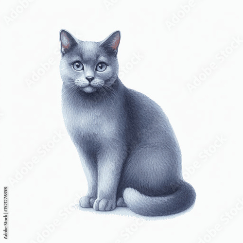 Aristocrat's Hue Cat Russian Blue isolated watercolor vector illustration svg