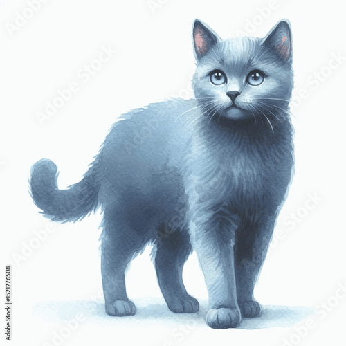 Velvet Steel Wash Cat Russian Blue isolated watercolor vector illustration svg