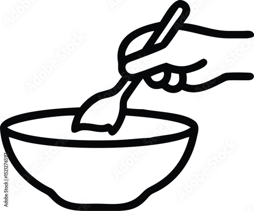 Illustration of mixing bowl with spoon in hand for cooking and food preparation concept art
