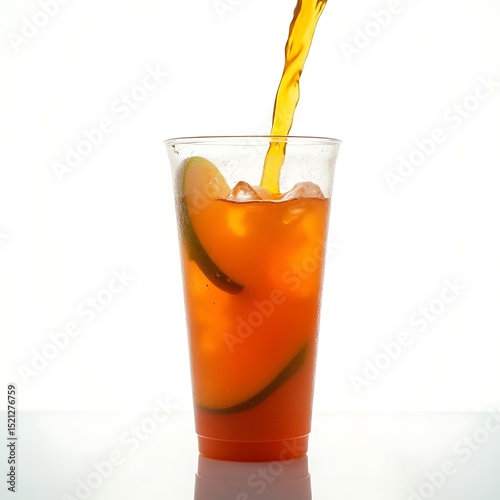 Wallpaper Mural Pouring Cold Beverage Into Glass with Ice and Fruit Slices Torontodigital.ca
