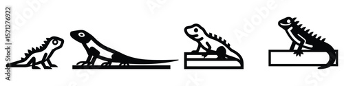 Iguana Illustrations: Simple Black and White Reptile Graphics Vector illustration Set