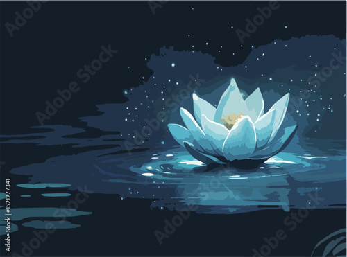 Serene water lily floating gracefully in a tranquil blue pond.