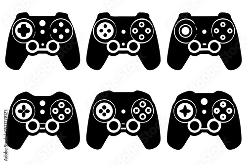 Six distinct game controller icons perfect for gaming apps branding design or website interfaces offering scalable graphic resources