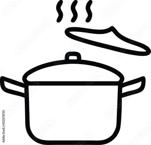 Cooking pot with steam and lid vector illustration for food preparation and kitchen design needs
