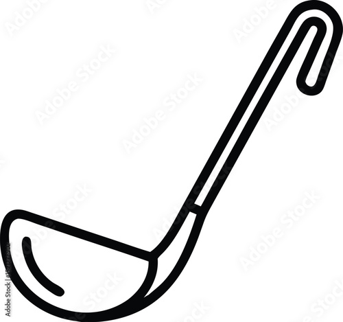 Outline vector illustration of a kitchen ladle for cooking soup serving and food preparation