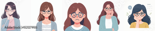 vector woman with glasses sad expression