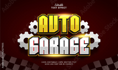 Auto Garage Editable Text Effect Style 3d Light Colourful Red with Race Flag and Gear