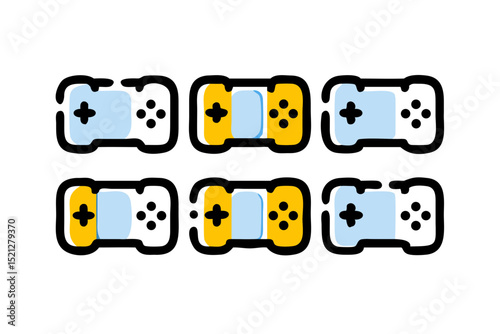 Animated Game Controller Icons Six colorful game controller icons sequence showing transition animation game controller video game gaming controller icons animation graphic design illustration flat