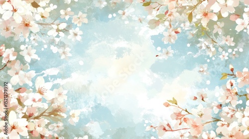 Delicate cherry blossoms in a light pastel sky.