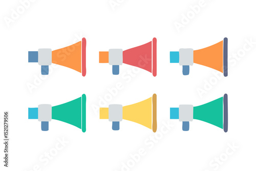 Colorful Megaphones Flat Icons Set Six colorful megaphone icons various shades megaphone icon icons megaphone icon megaphone icons flat icon flat icons communication announcement speaker