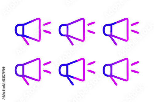 Repeating Megaphone Icons in Purple and Blue Six identical magenta blue megaphone icons arranged grid pattern megaphone icon icons graphic graphics design symbol symbols communication