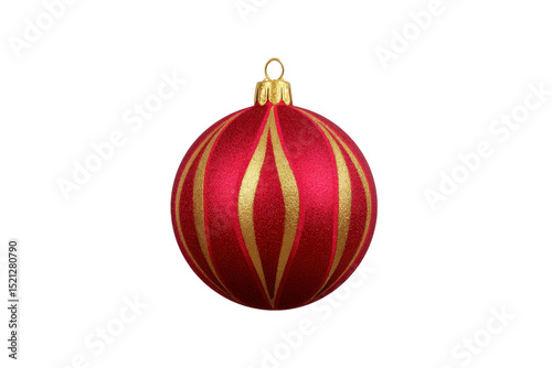 Red and gold Christmas ornament with shiny surface and elegant striped pattern, perfect for holiday decorations and festive celebrations