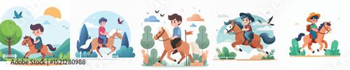 boy riding horse character vector