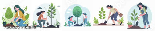 vector woman planting tree