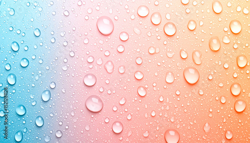 Water Droplets: A close-up of water droplets on a gradient surface, displaying the gentle dance of moisture, showcasing a spectrum of colors and highlighting the elegance of simplicity.