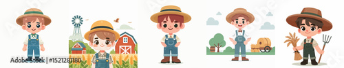 vector character boy dressed as a farmer