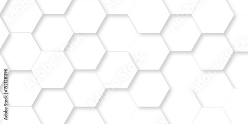 Abstract pattern with hexagonal white and gray technology line paper background. Hexagonal grid tile and mosaic structure mess cell. white and gray hexagon honeycomb geometric copy space.