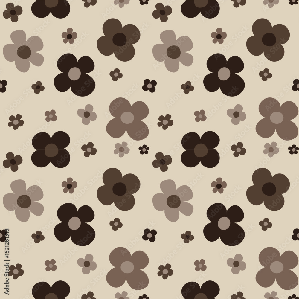 Fototapeta premium Brown flower on beige background, design of flower seamless pattern collection.