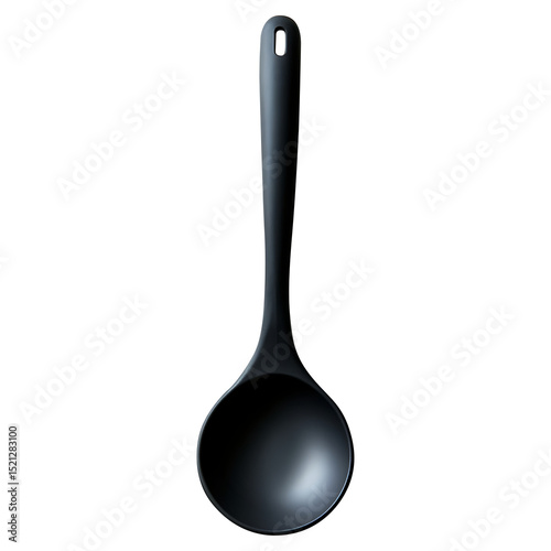 kitchenware black kitchen ladle , Soup ladles, Black silicone plastic spade of frying pan or pot on white background PNG file