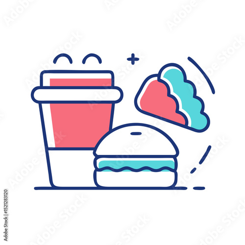 Fat Body, Diet, Junk Food & Fitness Icon Illustration Vector