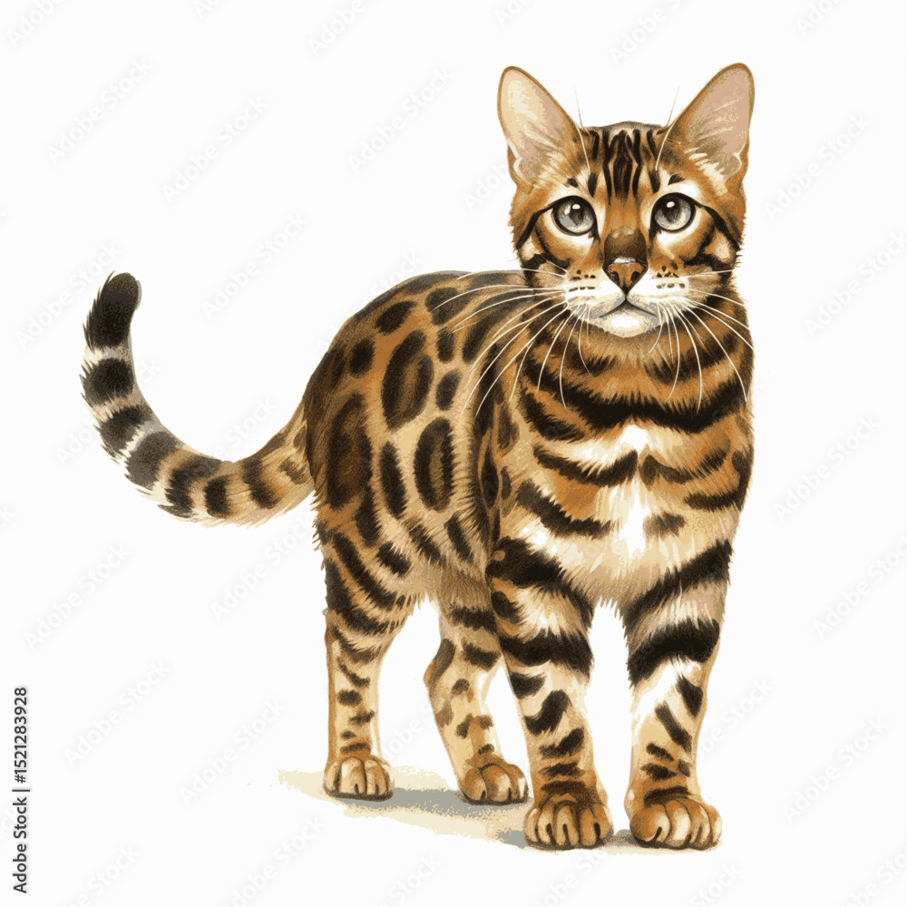 Fototapeta premium Jungle Echoes in Color Cat Bengal isolated watercolor vector illustration svg