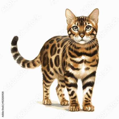 Jungle Echoes in Color Cat Bengal isolated watercolor vector illustration svg