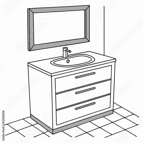 Modern bathroom vanity with mirror and sink in a simple design
