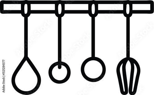 Kitchen utensils hanging rack vector illustration cooking tools drawing kitchenware design outline