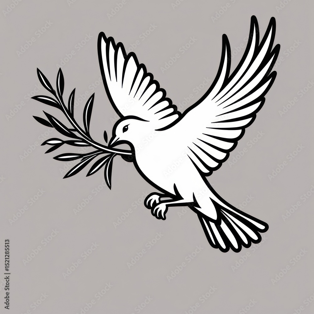 Fototapeta premium White dove in flight with olive branch