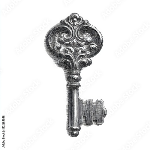 Wallpaper Mural vintage engraving style drawing of an old key with ornate details, isolated on white Torontodigital.ca