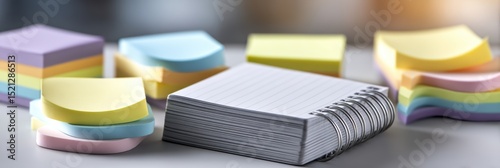white paper surface with pastel stationery softly out of focus