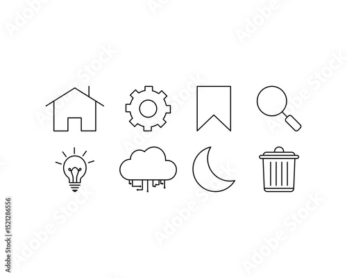 Minimal Line Web Icons Set – Home, Settings, Search, Cloud, Moon, Lightbulb & More