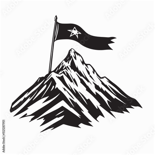 Mountain Summit Flag Images vector Isolated on white background.