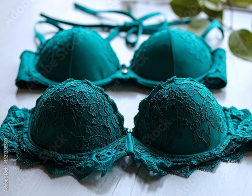 teal lace lingerie bra AI generated