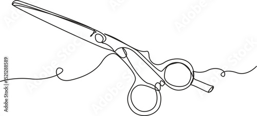 Continuous one line Scissors – Minimalist Hair Cutting, barber shop line art vector illustration with transparent background editable stroke.