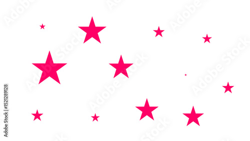 A playful arrangement of various sizes of vibrant pink stars against a white background, creating a whimsical and fun atmosphere.