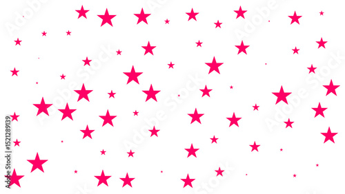A scattered pattern of pink stars varying in size against a white background, creating a whimsical and playful design.