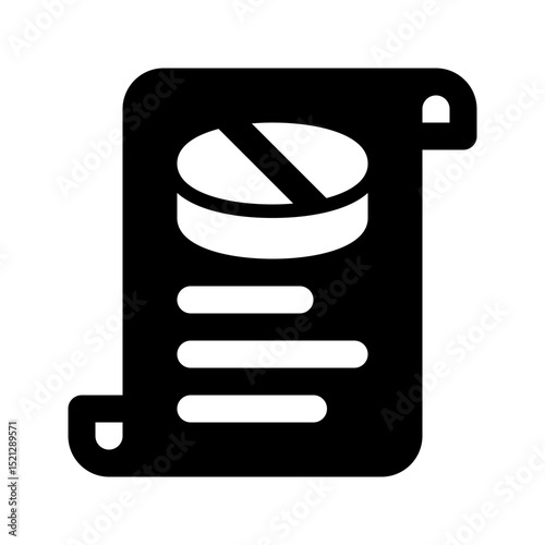 Recipe glyph icon. Ideal for medical prescriptions or health apps.