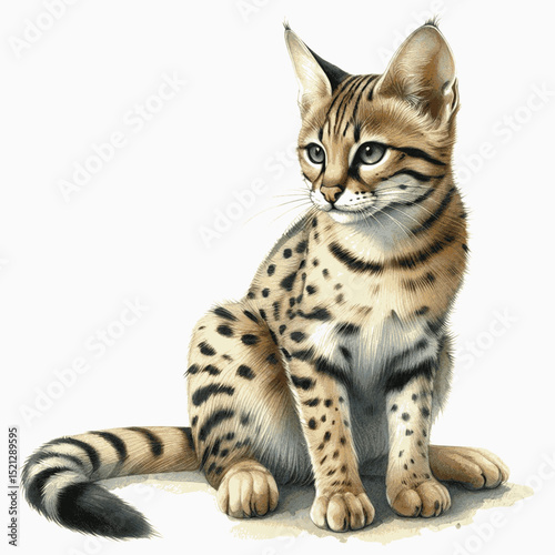 Spotted Watercolor Stride Cat Savannah isolated vector illustration svg