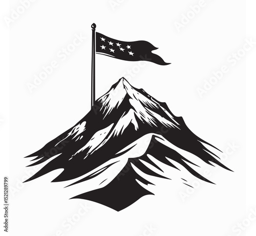 Mountain Summit Flag Images vector Isolated on white background.